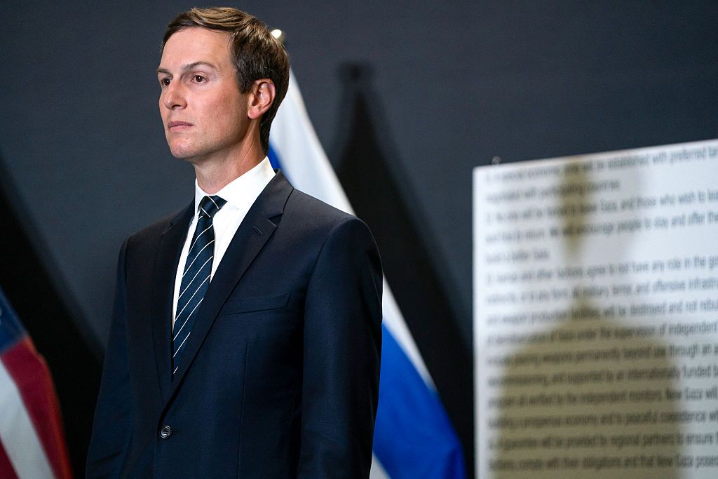Jared Kushner attends a press conference at the Civilian Military Coordination Center in southern Israel on Tuesday.